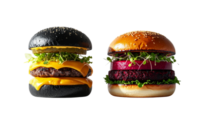 Artistic Twin Burger Creations isolated on transparent background