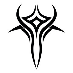 Ornate Black Tattoo Design Element with Curving Lines and Geometric Diamond Shape Detail