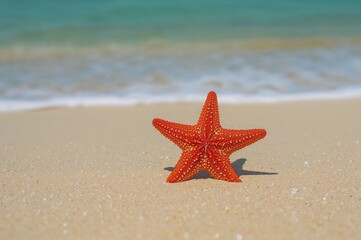 Seashell and starfish resting on shore sand