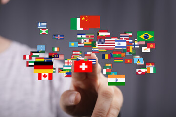 Concept of global connection, international business and communication illustrated with various...