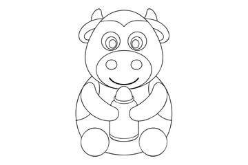 A cartoon cow holding a milk bottle drawn with thick outlines vector