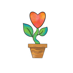 Vector illustration of a heart-shaped flower in a pot