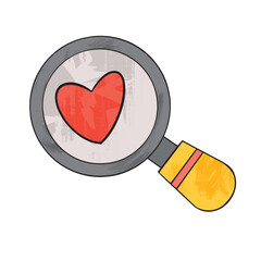 Illustration of a red heart under a magnifying glass