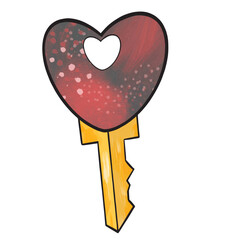 Illustration of a heart-shaped key