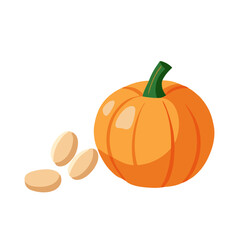 Bright vector illustration of a pumpkin with pumpkin seeds