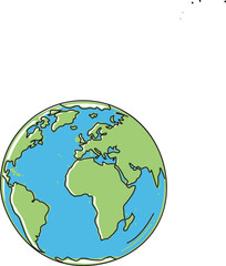 Hand Drawn Earth Illustration – Blue Ocean and Green Land Planet Vector