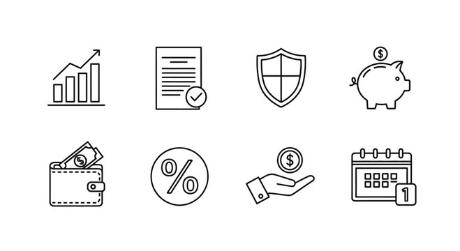 Financial icons set for business growth investment security savings and planning services vector