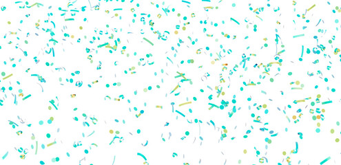 High-resolution image of teal and gold confetti on white background. Perfect for celebrations, parties, and festive designs.