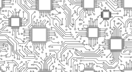 Fototapeta premium Intricate circuit board pattern with chips and connections for tech background or design element use