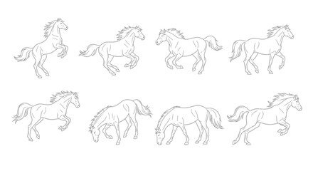 Dynamic horse silhouettes capturing motion through sequential sketches ideal for animation and design projects vector