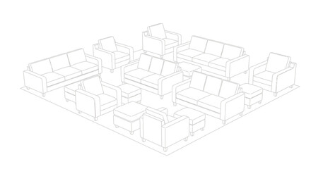 Modern living room furniture arrangement plan with sofas coffee table and chairs isometric view vector