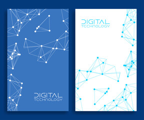 Abstract digital technology illustration Connected dots, network design, blue background, futuristic graphic