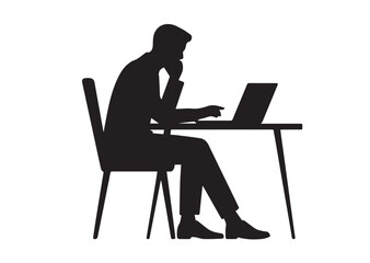 Man in chair at table with laptop Vector Design