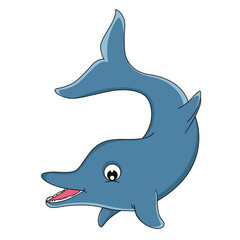 Fototapeta premium Cute cartoon hand drawn vector dolphin clipart.