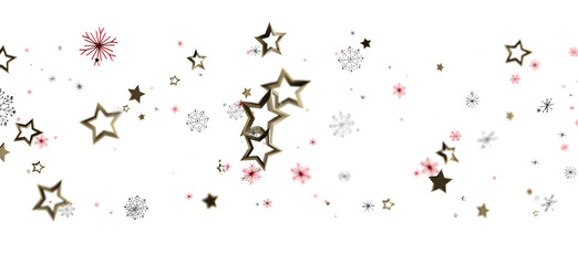 Abstract festive holiday background with golden stars and delicate snowflake elements on a clean white backdrop. Perfect for Christmas or New Ye