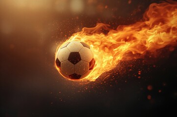 Fototapeta premium Bright flaming soccer ball soaring through the air