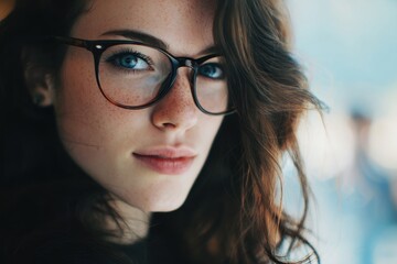 Photo of an attractive young woman with glasses