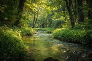 Obraz premium Flowing water in dense jungle
