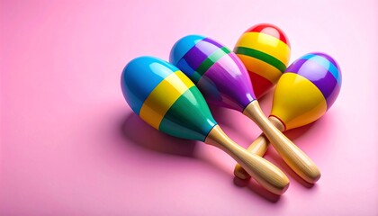 Colorful Maracas Musical Instruments on Pink Background.