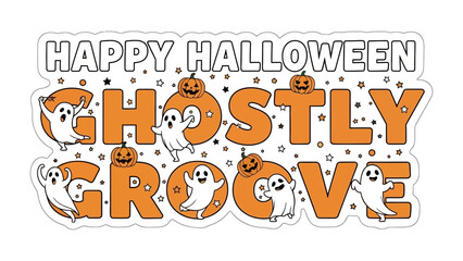 Happy Halloween - Ghostly Groove: A festive design, where cheerful ghosts and pumpkins. create the perfect imagery for celebrating Halloween's spooky spirit. 