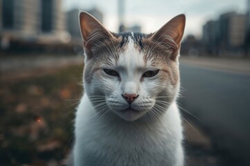 Close-up of a feline in an urban environment, wildlife portrait