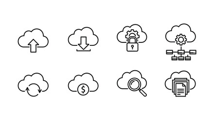 Cloud computing icon set for data storage security and network management solutions vector