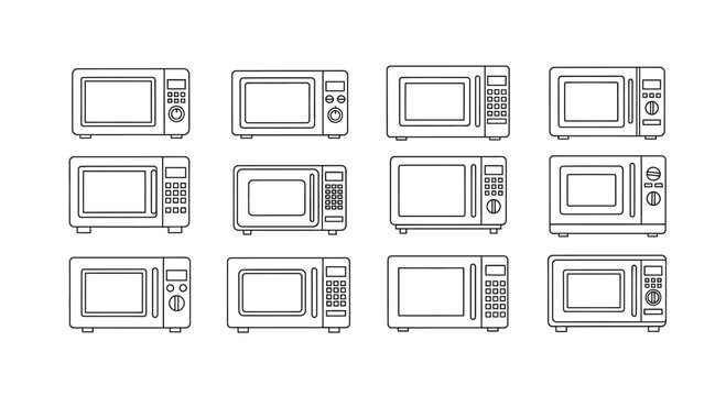 Collection of microwave ovens various designs and styles isolated hand drawn sketches vector