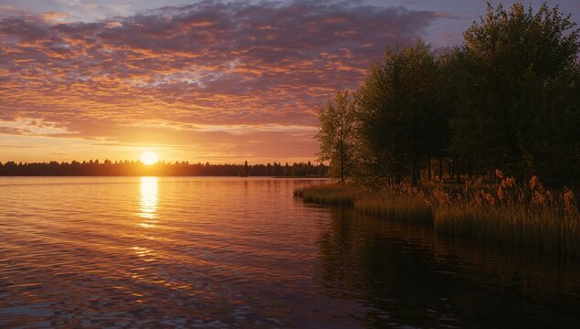 Sunsets never fail to enchant with their vibrant hues and beautiful scenes beside the trees.