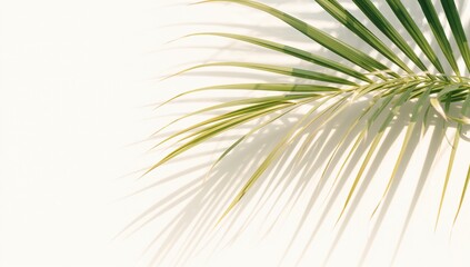 Fototapeta premium Silhouette of a verdant palm frond against a plain white backdrop