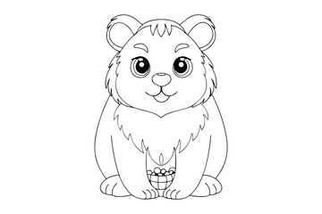 Fototapeta premium A cute cartoon bear sits with a basket berries animal sitting