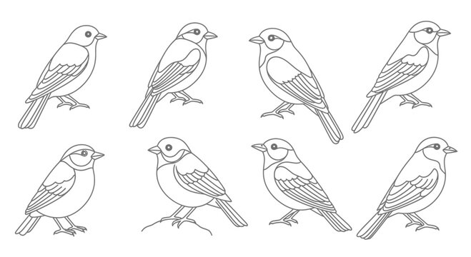 Charming line art sparrows collection artistic sketchy bird designs for natural themes vector