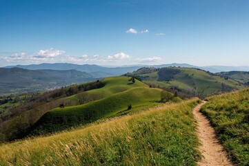 Fototapeta premium Springtime Trekking Through Mountainous Terrain
