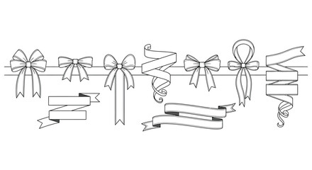 Collection of elegant bows and ribbons hand drawn sketch decorative elements for design projects vector