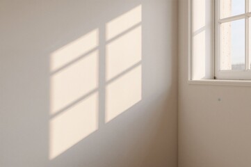 Fototapeta premium Morning light casts a shadow on a white concrete wall inside a room