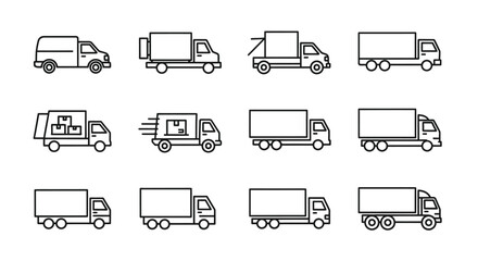 Collection of various truck icons for logistics and delivery services business concepts vector