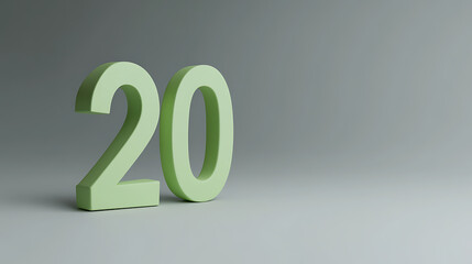 Light green dimensional number 20 on light background. Represents a time, date, age, duration, or count of 20. A crisp and minimalistic design.