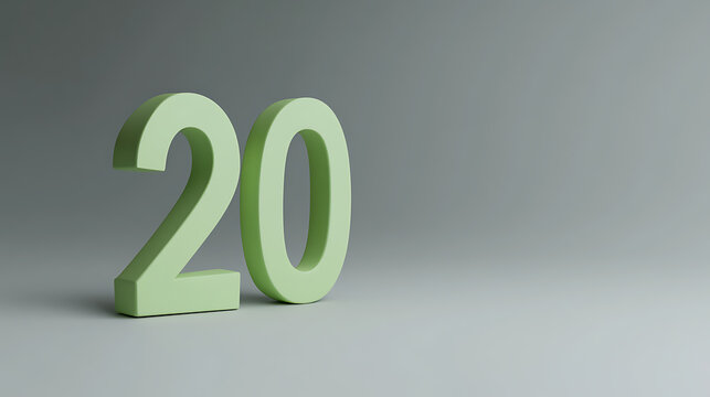 Light green dimensional number 20 on light background. Represents a time, date, age, duration, or count of 20. A crisp and minimalistic design.