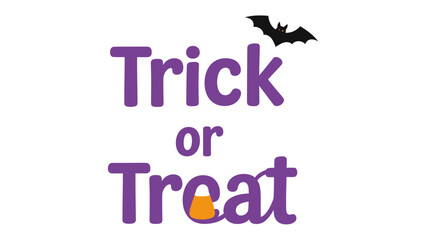 Halloween Fun: A playful display that says Trick or Treat adorned with a festive bat and candy corn element, is the essence of the most celebrated holiday. 