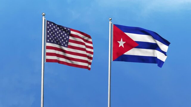 High detailed flag of USA and Cuba. United States of America and Cuba flag. 3D Illustration.