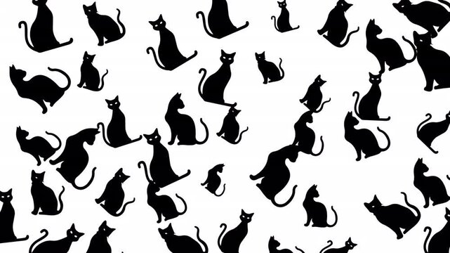 Pattern of playful cat doodle silhouettes intertwines like poetic sketches used for digital backgrounds, animated textiles, home decor visuals, artistic wallpaper loops, and creative children&rsquo;s illust