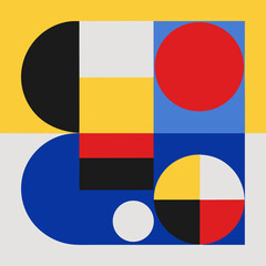 Abstract geometric shapes vector composition minimalist design primary colors