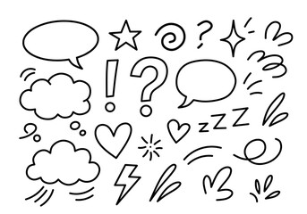 Set of Hand-Drawn Comic Doodle Elements in Black and White