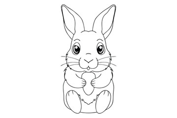 A line drawing a cute bunny holding a carrot rabbit food