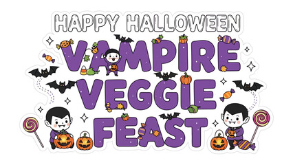 Happy Halloween Vampire Veggie Feast Illustration: A cheerful Halloween illustration.