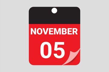 Elegant Black & Red November 05 Calendar Design — Modern Daily Planner with Flat Meeting Schedule Icons