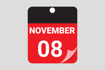 Elegant Black & Red November 08 Calendar Design — Modern Daily Planner with Flat Meeting Schedule Icons