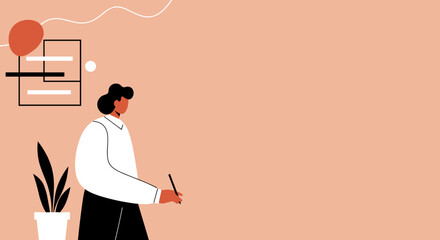 Creative person writing sketching ideas in a minimalist workspace Business education design concept