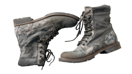 Worn Military Combat Boots Isolated on White Background