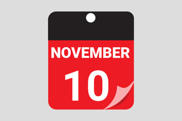 Elegant Black & Red November 10 Calendar Design — Modern Daily Planner with Flat Meeting Schedule Icons