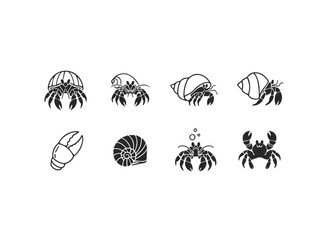 Set of Hermit Crab and Crab Icons.